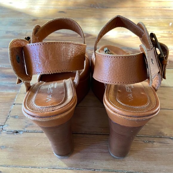 Via Spiga Italian Wedge Leather Sandal Heels - Picture 4 of 15